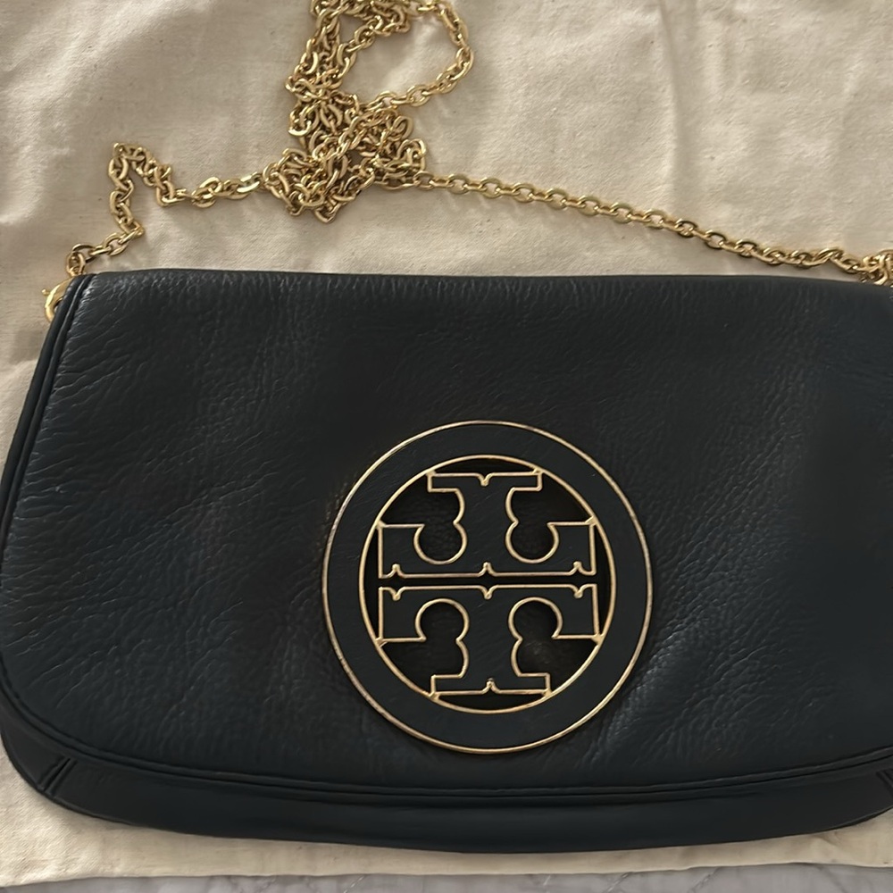 Tory Burch Black Clutch with Gold Logo